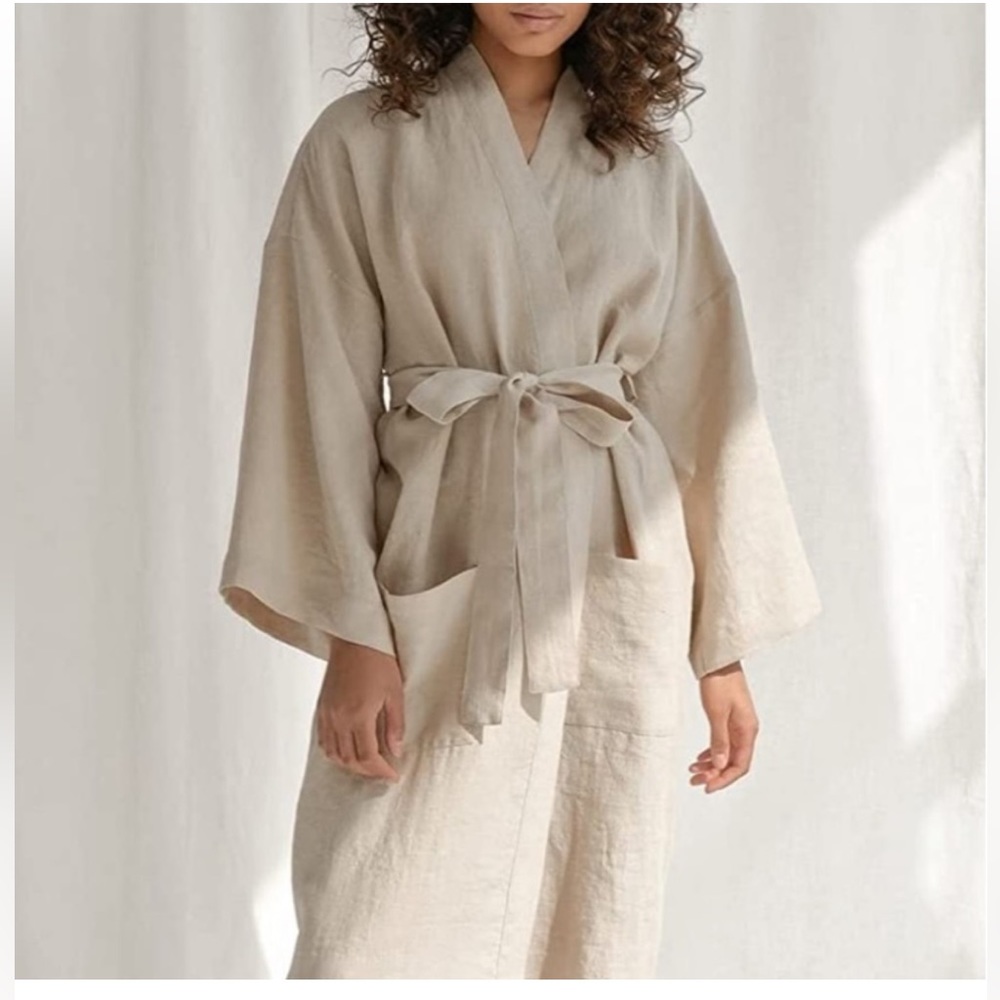 Brand new organic cotton linen blend kimono